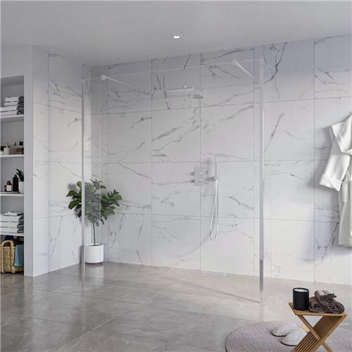 Fortifura Galeria Vrijstaande Inloopdouche - 180x200cm - Helder - antikalk - 8mm veiligheidsglas - 2 zijwanden 30cm - wandsteunen en hoekprofielen - Chroom