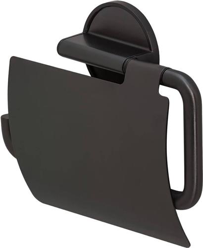Tiger Tune - Wc rolhouder met klep - Toiletrolhouder - Zonder boren - Zelfklevend 3M tape - Zwart metaal geborsteld / Zwart - Gunmetal black