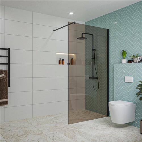 Fortifura Galeria inloopdouche - 120x200cm - rookglas - wandarm - mat zwart