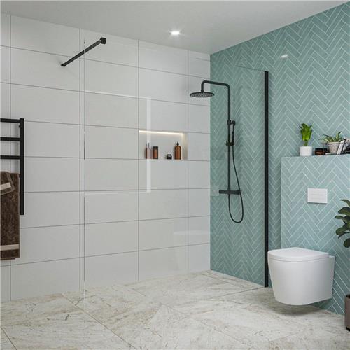 Fortifura Galeria inloopdouche - 180x200cm - helder glas - wandarm - mat zwart