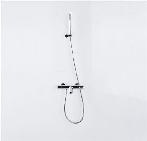 Fortifura Calvi Thermostatische badkraan met staafhanddouche, handdouchehouder en metalen doucheslang chroom