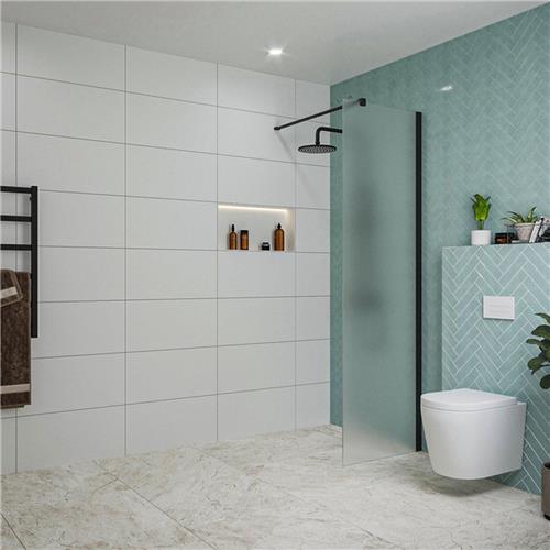 Fortifura Galeria inloopdouche - 60x200cm - mat glas - wandarm - mat zwart