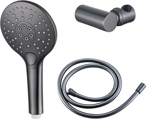 Fortifura Calvi Handdoucheset - Ø12 - rond - 3 straalsoorten - met houder - met gladde slang - 150cm - Geborsteld Gunmetal PVD