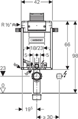 Geberit Kombifix WC element voor wandcloset H98 met Omega UP inbouwreservoir 12cm met geluidsisolatieset front planchetbediend