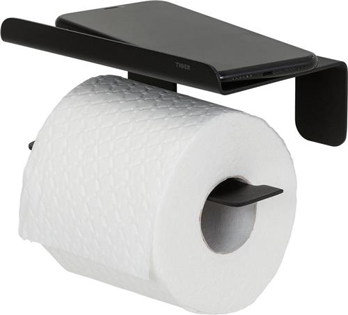 Tiger Colar - Wc rolhouder met planchet - Zonder te boren - Toiletrolhouder zelfklevend - Zwart