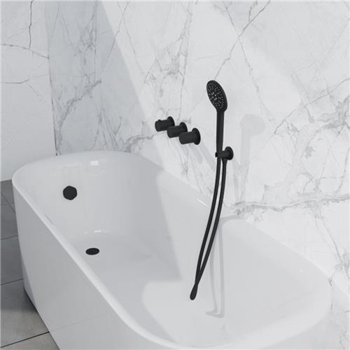 Fortifura Nebbio Badcombinatie-set - thermostaatkraan - inbouwdeel - inbouw uitbreiding - wandaansluitbocht - gladde doucheslang - ronde handdouche - badafvoer opbouw - mat zwart