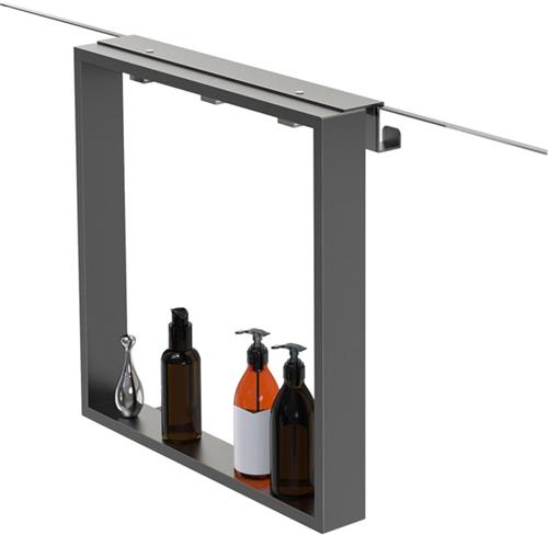 Fortifura Galeria schap met 4 haken - voor douchewand - 50x50x6.5cm - gunmetal