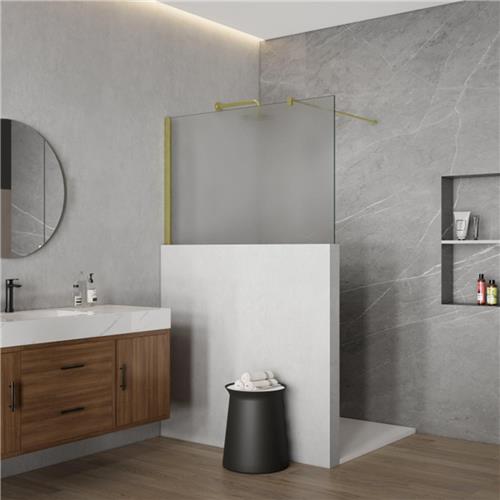 Fortifura Galeria Halfhoge Inloopdouche - 140x80cm - mat glas - 8mm - nano - met profiel en stabilisatiestang - Geborsteld Messing PVD (Goud)