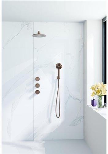 Fortifura Nebbio Regendoucheset - inbouwkraan - inbouwdeel - wandaansluitbocht - doucheslang glad - ronde handdouche - 35cm wandarm - 30cm hoofddouche - geborsteld koper PVD (koper)
