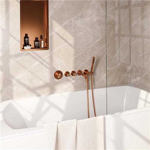 Brauer Carving S01 - Badkraan met Staafhanddouche - Geborsteld Koper PVD - Inbouw - Thermostatisch - Uitloop/Wandaansluitbocht