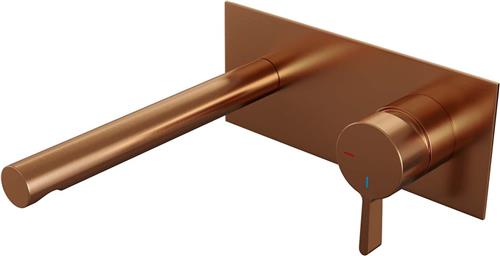 Brauer Copper Edition Wastafelmengkraan inbouw - rechte uitloop links - hendel middel dik - afdekplaat - model E 1 - PVD - geborsteld koper