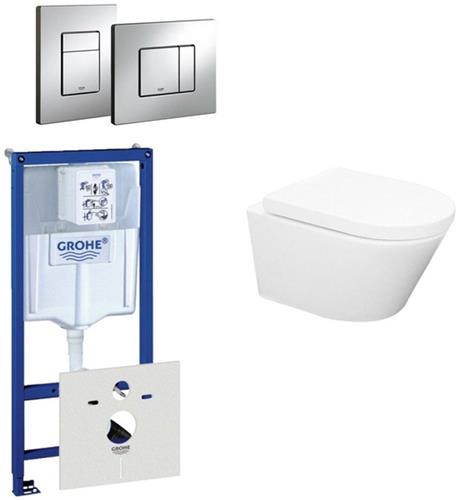 Wiesbaden Vesta Spoelrandloos toiletset bestaande uit inbouwreservoir, toiletpot met softclose toiletzitting en bedieningsplaat chroom