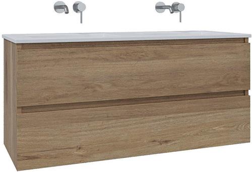 Adema Chaci Badkamermeubelset - 120x46x57cm - 2 keramische wasbakken wit - zonder kraangaten - 2 lades - eiken