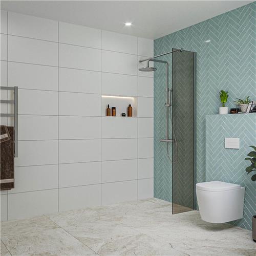 Fortifura Galeria inloopdouche - 40x200cm - rookglas - wandarm - chroom