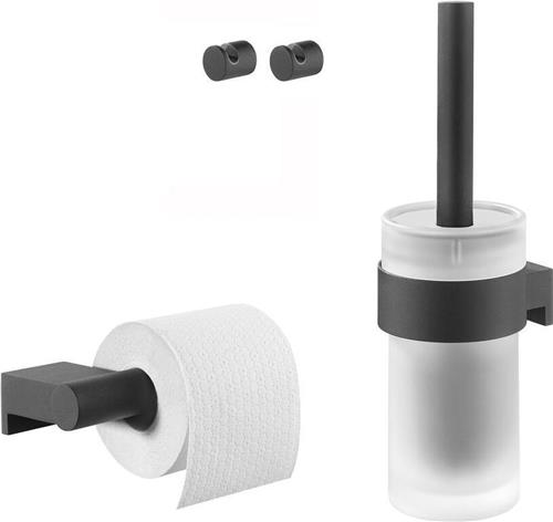 Tiger Bold Toiletaccessoireset - Toiletborstel met houder - Toiletrolhouder zonder klep - Handdoekhaken  Zwart