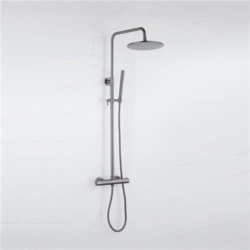 Fortifura Calvi Regendoucheset - thermostatisch - 25cm hoofddouche - metalen slang - staaf handdouche - Geborsteld Gunmetal PVD