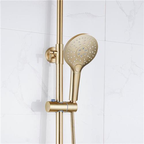 Fortifura Calvi Regendoucheset - thermostatisch - 25cm hoofddouche - gladde slang - ronde handdouche - Geborsteld Messing PVD (Goud)