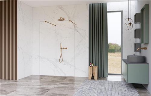 Fortifura Galeria Vrijstaande Inloopdouche - 110x200cm - Glas mat - antikalk - 8mm veiligheidsglas - wandsteunen - Geborsteld Gunmetal PVD