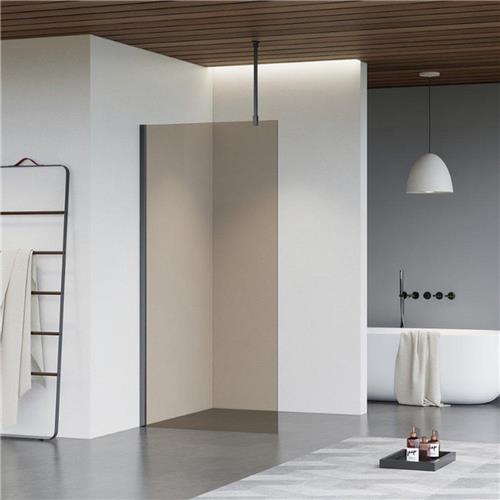 Fortifura Galeria inloopdouche - 180x200cm - rookglas - plafondarm - Geborsteld Gunmetal PVD