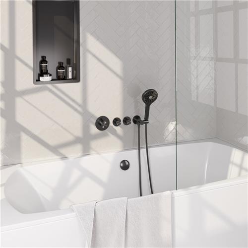 Brauer Carving S02 - Badkraan met Handdouche - Geborsteld Gunmetal PVD - Inbouw - Thermostatisch - Badvulcombinatie/Wandaansluitbocht