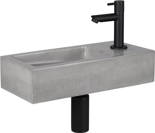 Differnz Jukon Fonteinset - Wasbak Beton - Lichtgrijs - Rechte Kraan - Mat Zwart - Standaard Greep - 38.5 x 18.5 x 9 cm