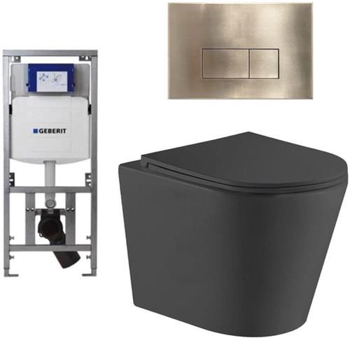 QeramiQ Dely Toiletset - 36.3x51.7cm - diepspoel - rimless - Geberit UP320 Burda inbouwreservoir - softclose toiletzitting - bedieningsplaat - rechtehoekige knoppen -