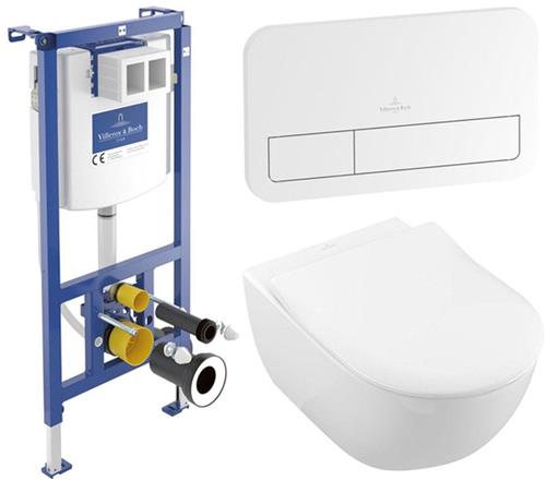 Villeroy & Boch Subway 2.0 pack wandcloset - directflush - diepspoel - slimseat zitting softclose & quickrelease - met inbouwreservoir - bedieningsplaat wit glans - wit