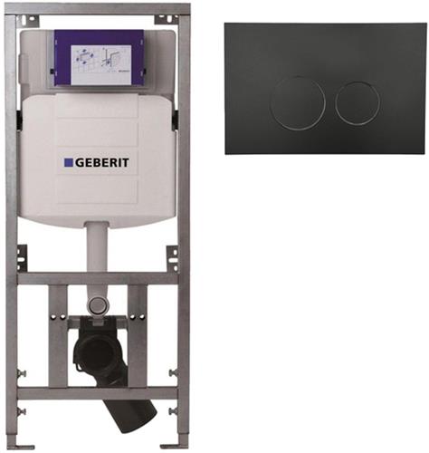 Geberit Inbouwreservoir - UP320 - QeramiQ push bedieningsplaat - dualflush - ronde knoppen - kunststof zwart mat