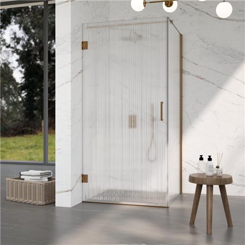 Fortifura Galeria Douchecabine - 80x140x200cm - scharnieren - deurgreep - stabilisatiestang - helder geribbeld - veiligheidsglas - Geborsteld koper PVD (Koper)