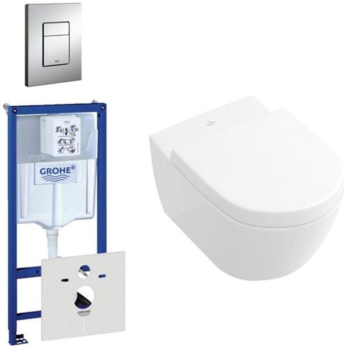 Villeroy & Boch Subway 2.0 compact toiletset bestaande uit inbouwreservoir, toiletpot, toiletzitting en bedieningsplaat mat chroom