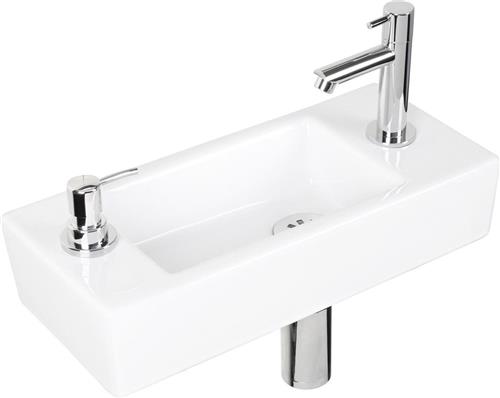 Differnz Sapon fonteinset - 42x18.5x9cm - Rechthoek - 1 kraangat - warm/koud water - Chroom - Keramiek Wit