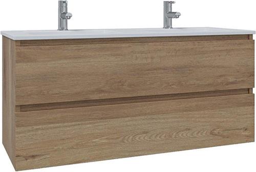 Adema Chaci Badkamermeubelset - 120x46x57cm - 2 keramische wasbakken wit - 2 kraangaten - 2 lades - eiken