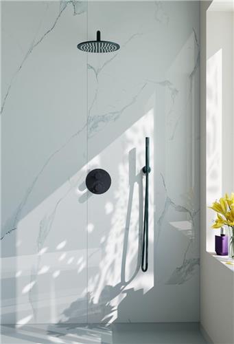 Fortifura Calvi Inbouw Regendoucheset - rond - thermostatisch - wandarm - 25cm hoofddouche - staaf handdouche - zwart mat