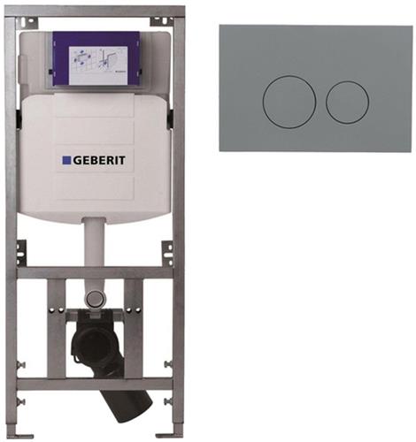 Geberit Inbouwreservoir - UP320 - QeramiQ push bedieningsplaat - dualflush - ronde knoppen - kunststof licht grijs