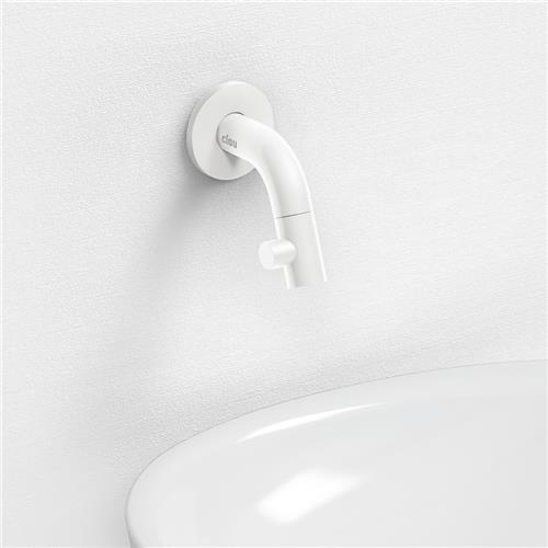 Clou Kaldur fonteinkraan 2x6.8cm korte uitloop wandmontage wit mat