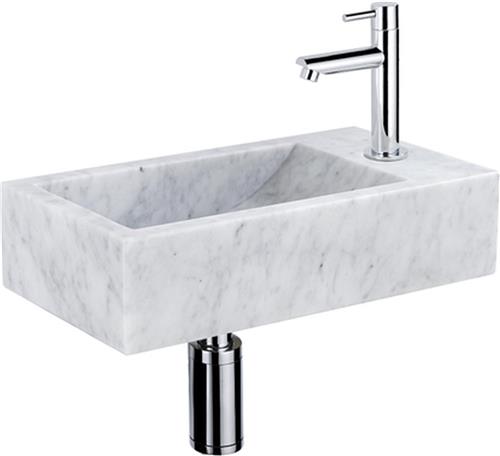 Fortifura Fuente fonteinset - 40x22 - 1 kraangat - rechts - marmer - fonteinkraan chroom - wit