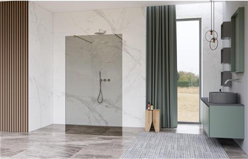 Fortifura Galeria Vrijstaande Inloopdouche - 120x200cm - Rookglas - antikalk - 8mm veiligheidsglas - wandsteunen - Chroom