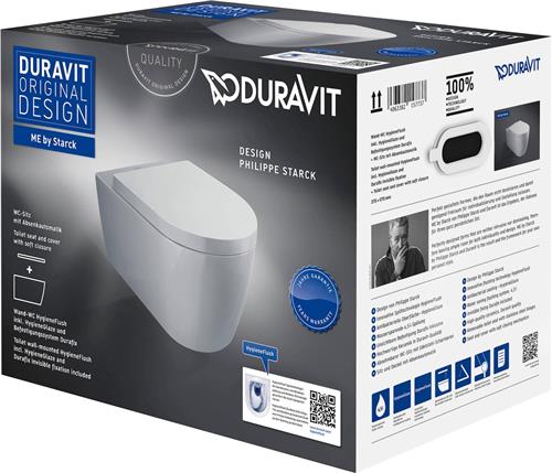 Duravit ME by Starck - Hangend toilet met wc bril SoftClose, Rimless, HygieneGlaze, wit 45790920A1