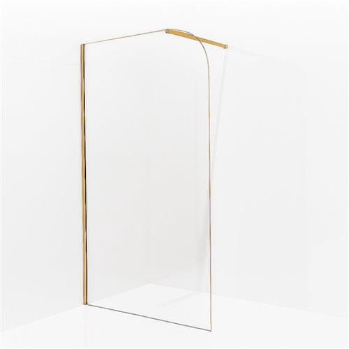 Fortifura Galeria Inloopdouche - 90x200cm - afgeronde glaswand - helder glas - wandarm - geborsteld messing PVD (Goud)