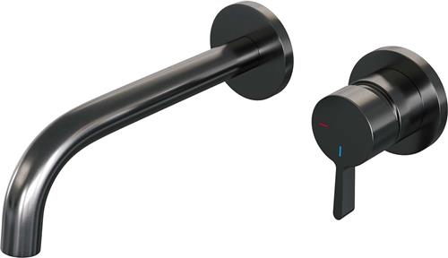 Brauer Gunmetal Edition Wastafelmengkraan inbouw - gebogen uitloop links - hendel middel dik - model E 1 - PVD - geborsteld gunmetal