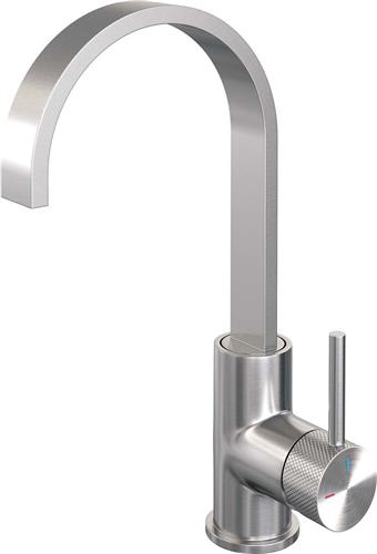 Brauer Brushed Carving - Wastafelkraan - Opbouw - Geborsteld RVS PVD - Mengkraan - Hoog - 1 Greeps - Model A - Draaibare Platte Uitloop