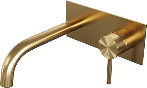 Wastafelmengkraan Inbouw Brauer Gold Edition met Afdekplaat Gebogen Uitloop Staafhendel Geborsteld Goud