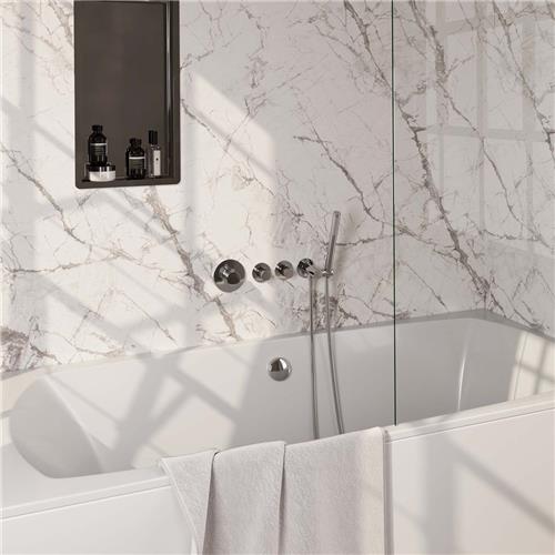 Brauer Carving S01 - Badkraan met Staafhanddouche - Glans Chroom - Inbouw - Thermostatisch -  Badvulcombinatie/Wandaansluitbocht