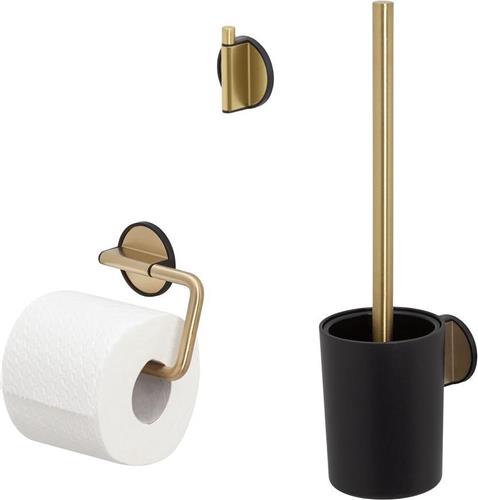 Tiger Tune - Toiletaccessoireset - Toiletborstel met houder - Toiletrolhouder zonder klep - Handdoekhaak  Goud geborsteld / Zwart