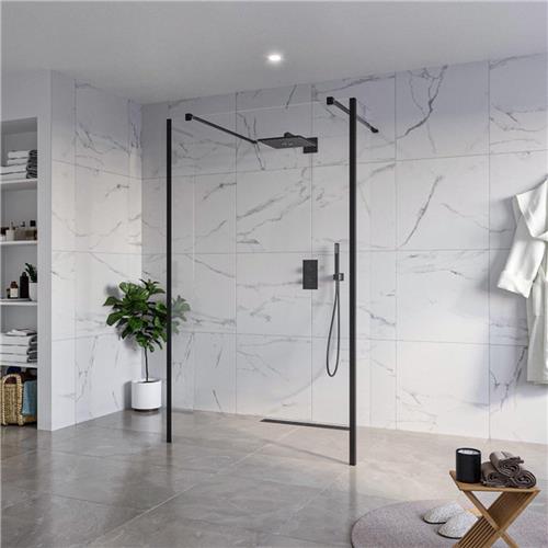 Fortifura Galeria Vrijstaande Inloopdouche - 120x200cm - Helder - antikalk - 8mm veiligheidsglas - 2 zijwanden 40cm - wandsteunen en hoekprofielen - Zwart mat