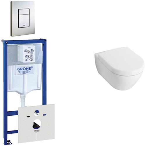 Villeroy & Boch Subway Compact Toiletset - inbouwreservoir - diepspoel wandcloset - bedieningsplaat verticaal/horizontaal - RVS