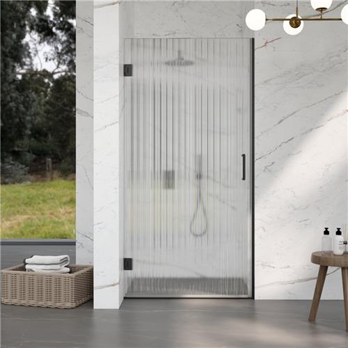 Fortifura Galeria Douchedeur - 80x200cm - 8mm - veiligheidsglas - ribbel - scharnieren - deurgreep - mat zwart - helder