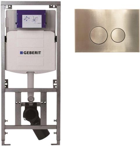 Geberit Inbouwreservoir - UP320 - QeramiQ metal bedieningsplaat - dualflush - ronde knoppen - metaal goud geborsteld