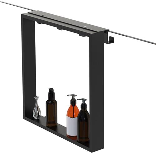 Fortifura Galeria schap met 4 haken - voor douchewand - 50x50x6.5cm - mat zwart