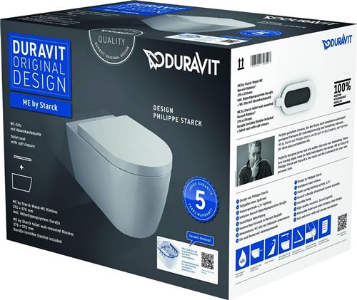 Duravit ME by Starck wandclosetpack spoelrandloos 37x57cm Wondergliss met softclose closetzitting wit